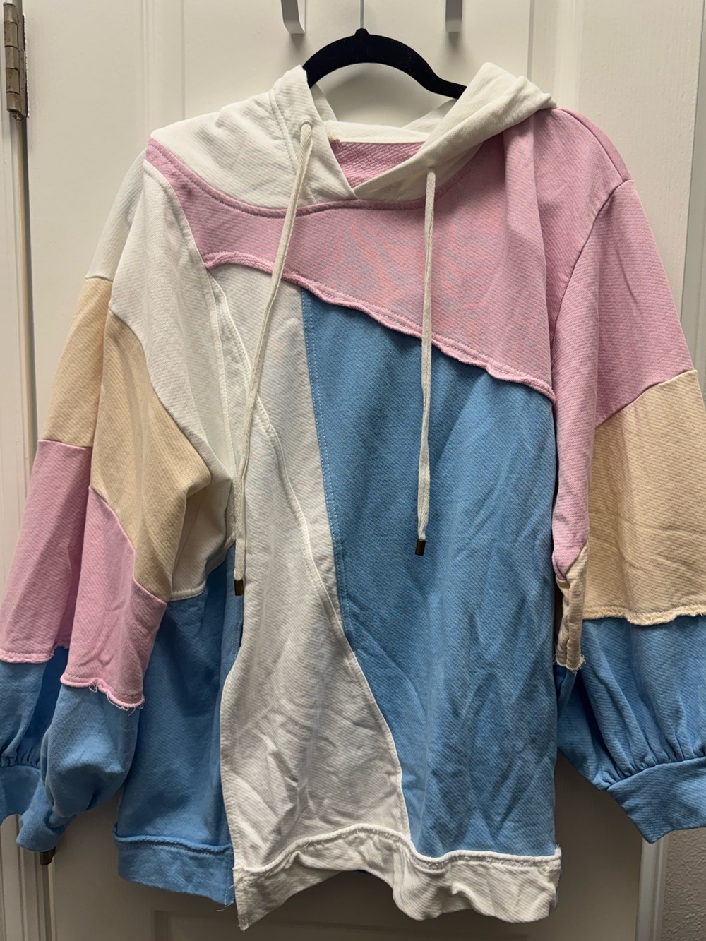 Anthropologie Pastel Colorblock Hooded Sweatshirt - Pink/Blue/Cream/Tan
